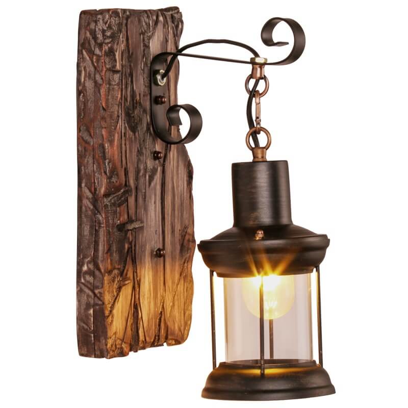 Cilindrische Glas- en Houten Wandlamp