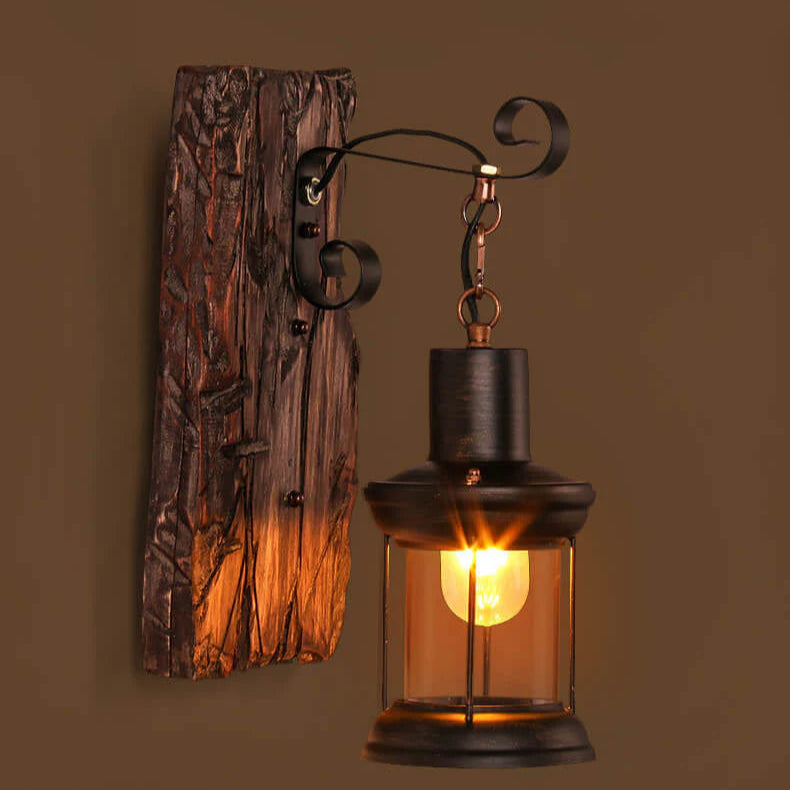 Cilindrische Glas- en Houten Wandlamp