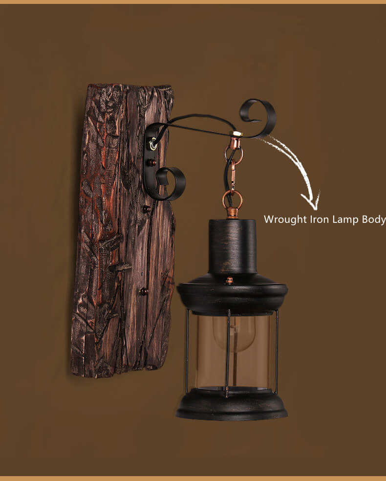 Cilindrische Glas- en Houten Wandlamp