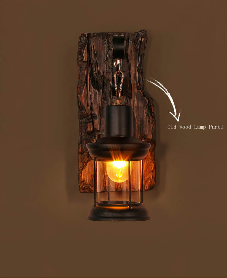 Cilindrische Glas- en Houten Wandlamp