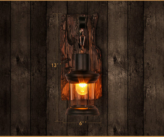 Cilindrische Glas- en Houten Wandlamp
