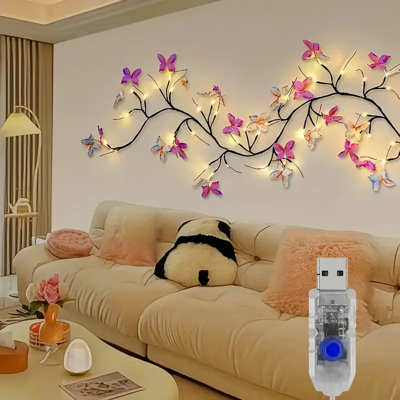 Flexibele LED Wilgentakken Nachtlamp met Vlinderdecoraties