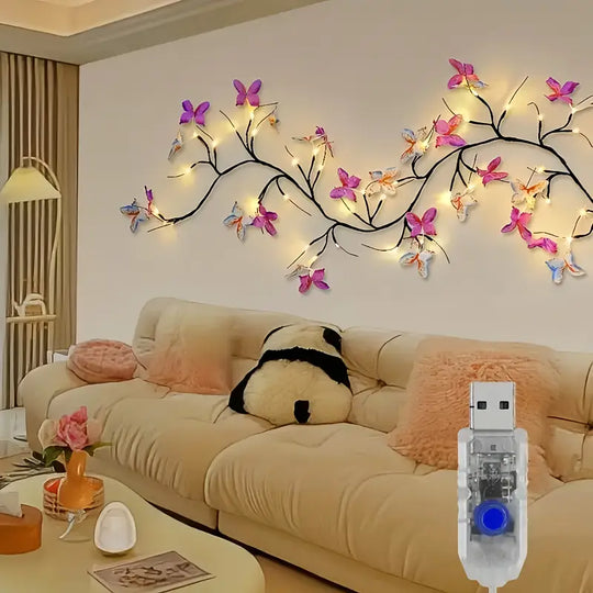 Flexibele LED Wilgentakken Nachtlamp met Vlinderdecoraties