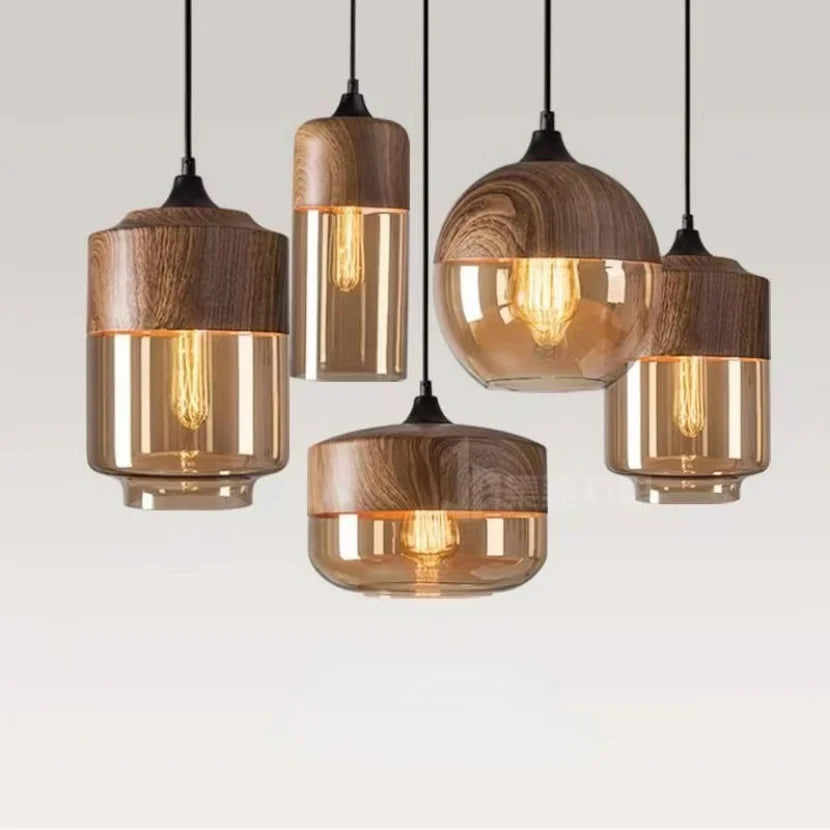 Luxe hanglamp van glas en hout