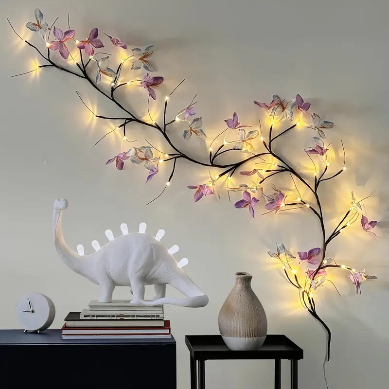 Flexibele LED Wilgentakken Nachtlamp met Vlinderdecoraties