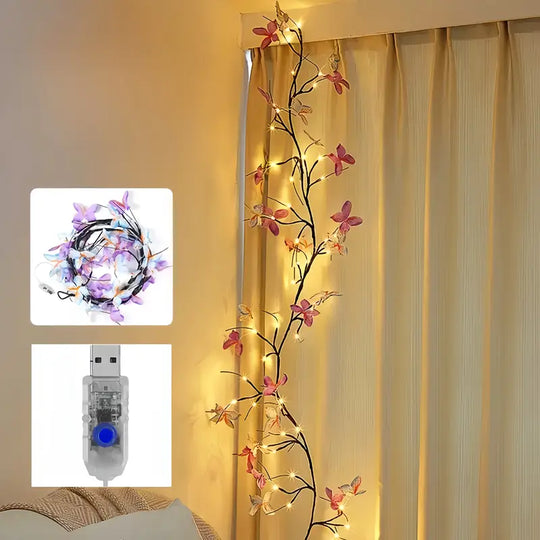 Flexibele LED Wilgentak Nachtlamp met Vlinderdecoraties