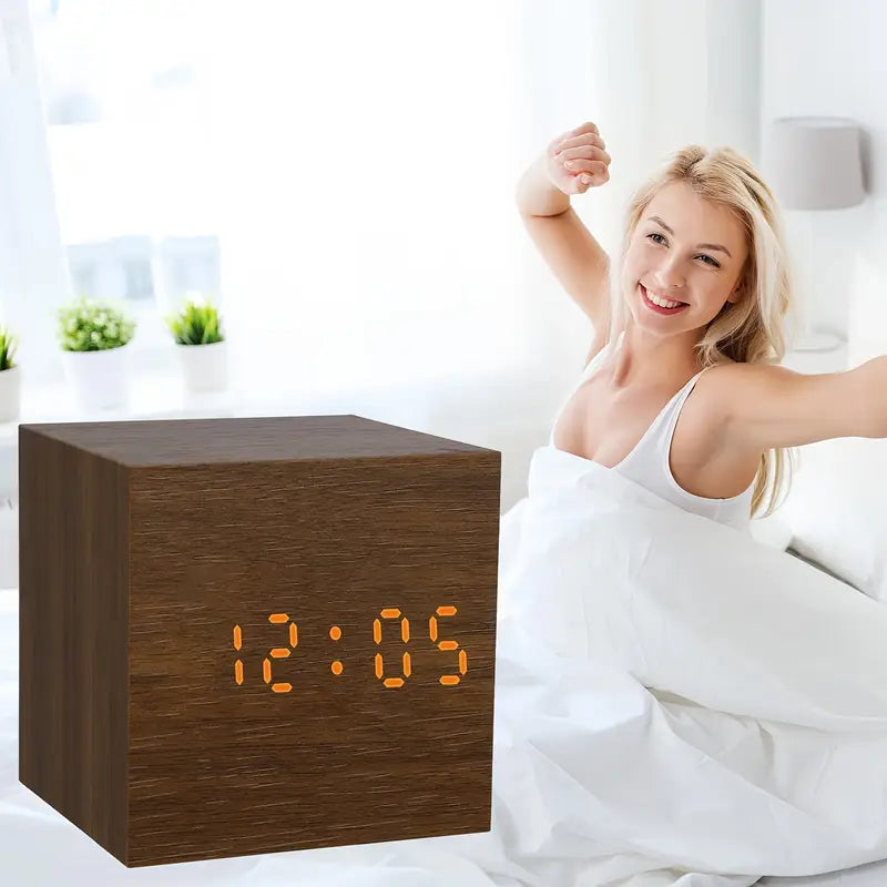 Houten Vierkante Digitale Wekker