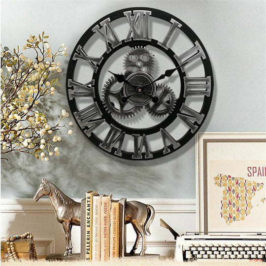 Retro wandklok in industriële stijl | Decoratieve houten wandklok