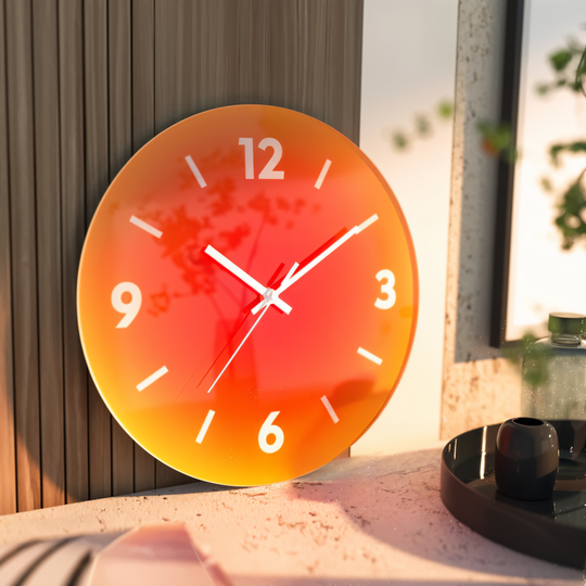 Zonsondergang Klok - Stijlvolle Niet-Tikkende Ronde Glazen Wanduhr