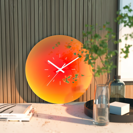 Zonsondergang Klok - Stijlvolle Niet-Tikkende Ronde Glazen Wanduhr
