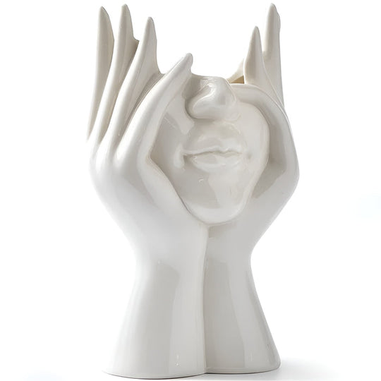 FloralFace – Artistieke Keramische Vaas met Menselijk Gezicht Design