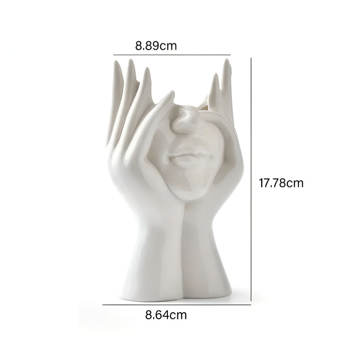 FloralFace – Artistieke Keramische Vaas met Menselijk Gezicht Design