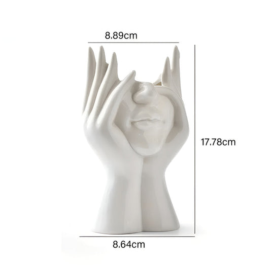 FloralFace – Artistieke Keramische Vaas met Menselijk Gezicht Design