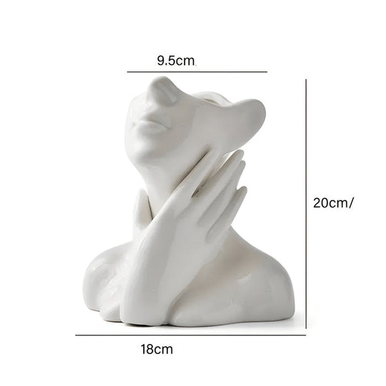 FloralFace – Artistieke Keramische Vaas met Menselijk Gezicht Design