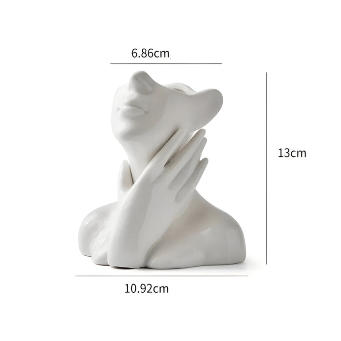 FloralFace – Artistieke Keramische Vaas met Menselijk Gezicht Design