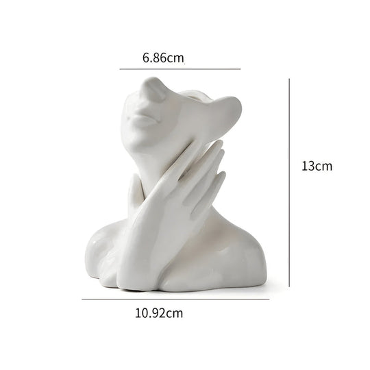 FloralFace – Artistieke Keramische Vaas met Menselijk Gezicht Design