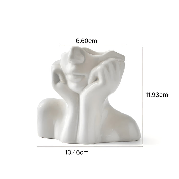 FloralFace – Artistieke Keramische Vaas met Menselijk Gezicht Design
