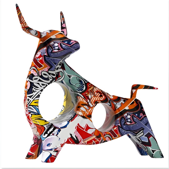 Graffiti Koe Bedel – Handgemaakte Miniatuur Koeen Standbeeld voor Bureau Decoratie