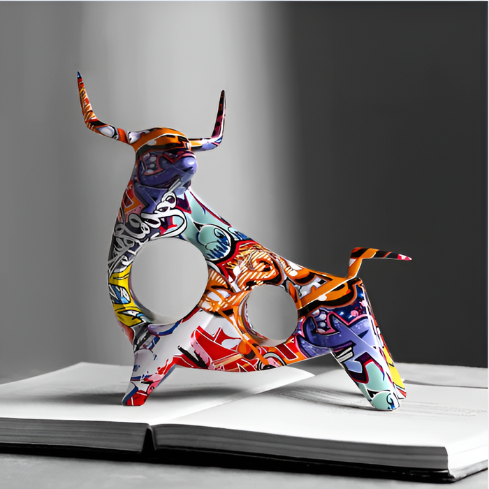 Graffiti Koe Bedel – Handgemaakte Miniatuur Koeen Standbeeld voor Bureau Decoratie