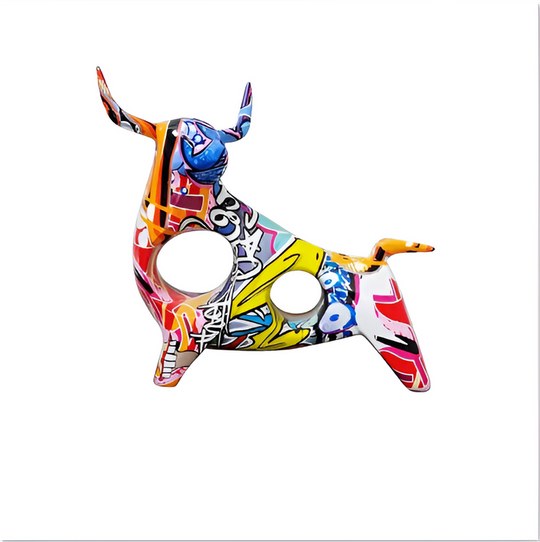 Graffiti Koe Bedel – Handgemaakte Miniatuur Koeen Standbeeld voor Bureau Decoratie