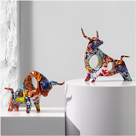 Graffiti Koe Bedel – Handgemaakte Miniatuur Koeen Standbeeld voor Bureau Decoratie