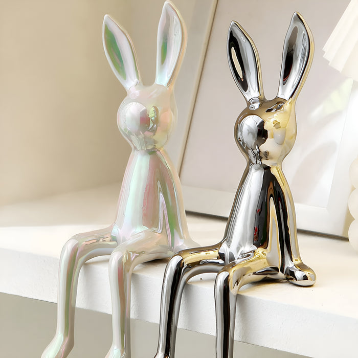 Keramisch Konijn – Gouden Decoratief Beeldje met Glanzende Afwerking