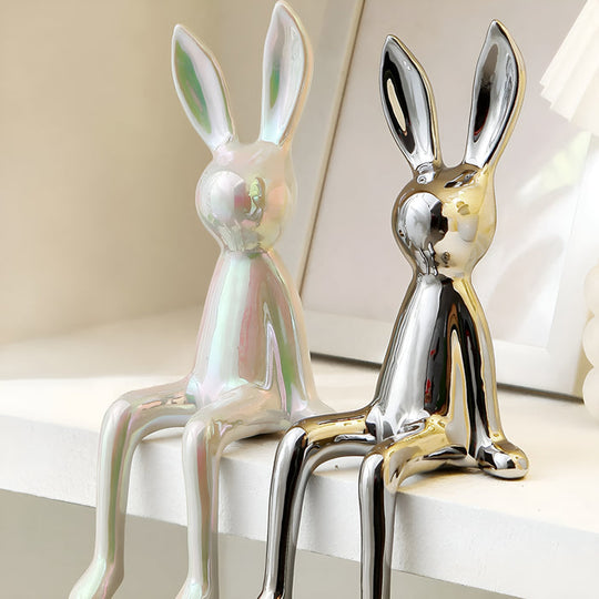 Keramisch Konijn – Gouden Decoratief Beeldje met Glanzende Afwerking