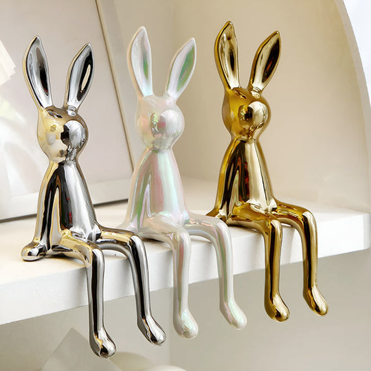 Keramisch Konijn – Gouden Decoratief Beeldje met Glanzende Afwerking