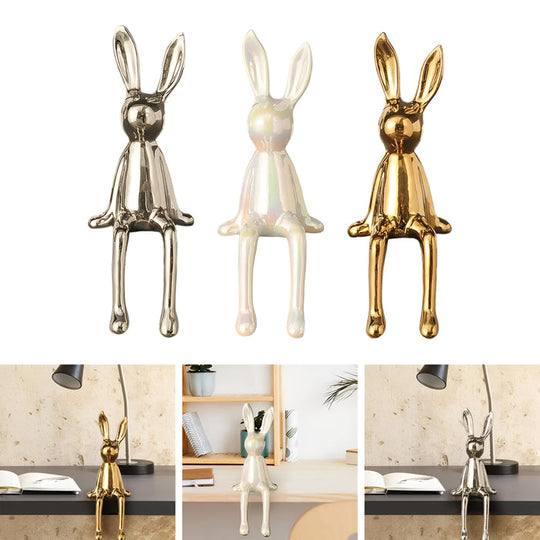 Keramisch Konijn – Gouden Decoratief Beeldje met Glanzende Afwerking