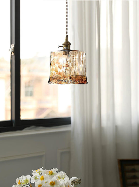 Vintage Bruine Glas Hanglamp