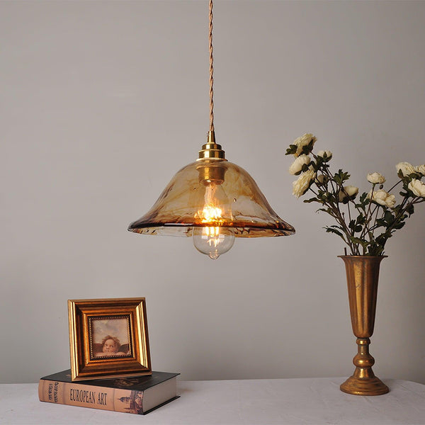 Vintage Bruine Glas Hanglamp