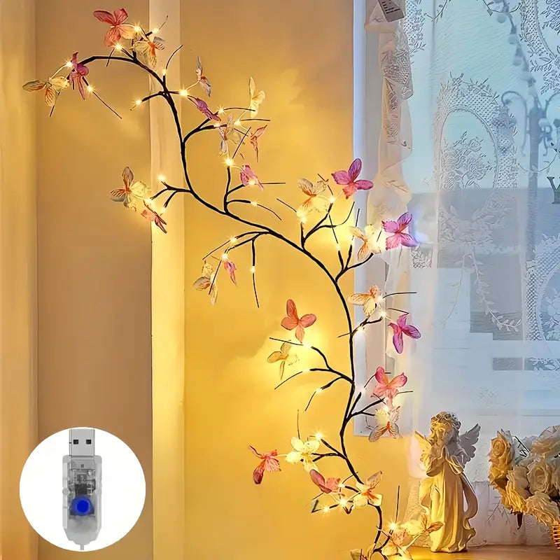 Flexibele LED Wilgentakken Nachtlamp met Vlinderdecoraties