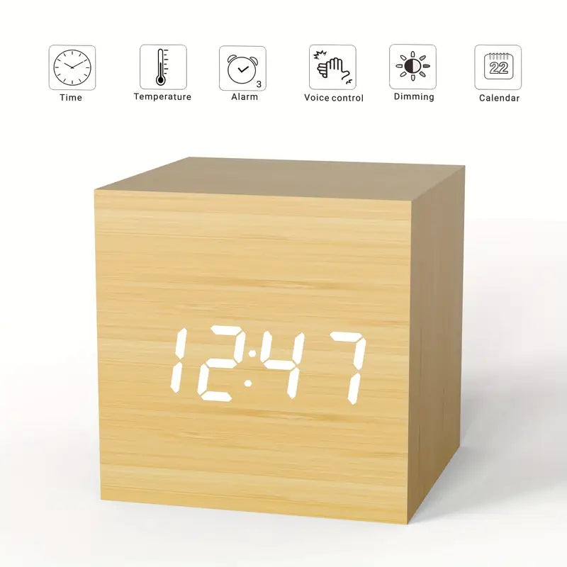 Houten Vierkante Digitale Wekker