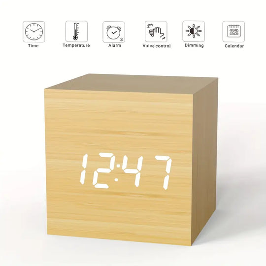 Houten Vierkante Digitale Wekker