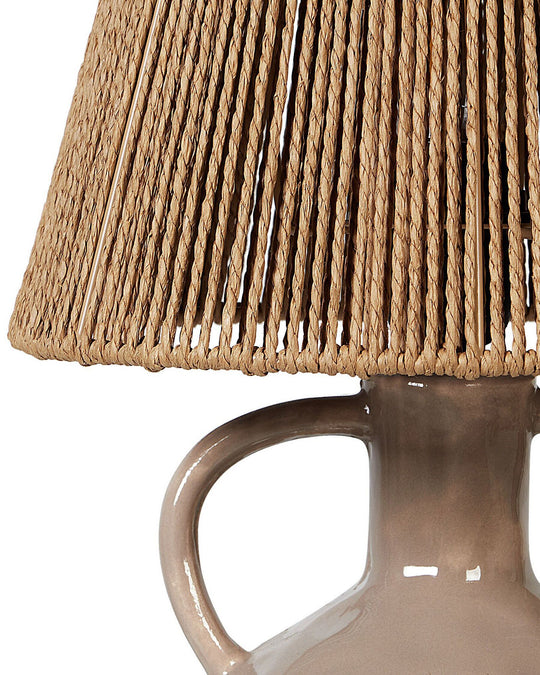 Tafellamp | Keramische Lamp met Rieten Kap