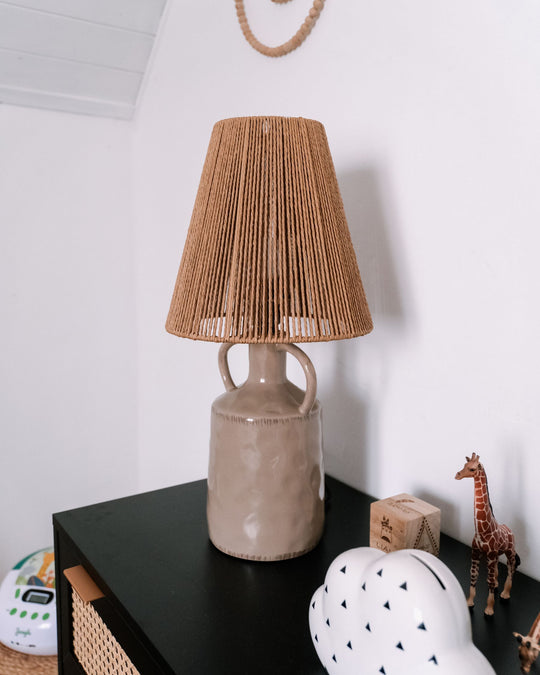 Tafellamp | Keramische Lamp met Rieten Kap